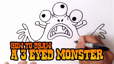 How to Draw a 3 Eyed Monster - Step by Step Video - YouTube