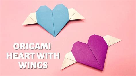 Origami Heart With Wings | Valentine's Day Crafts | Origami heart with wings, Origami love heart ...