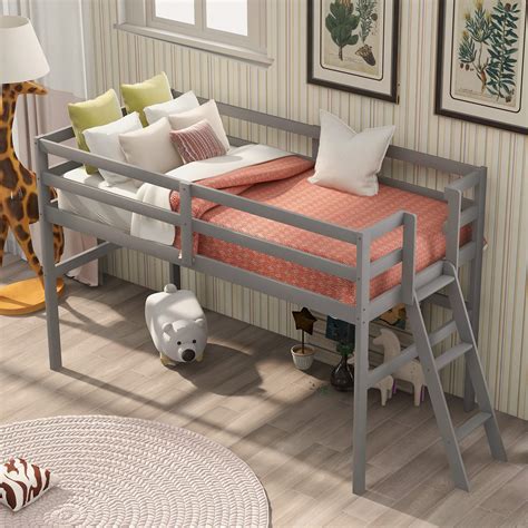 Buy Harper & Bright Designs Twin Size Low Loft Bed with Ladder, Wooden Loft Bed for Kids, Gray ...