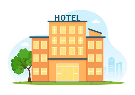 Skyscraper Hotel Building Flat Cartoon Hand Drawn Illustration Template ...