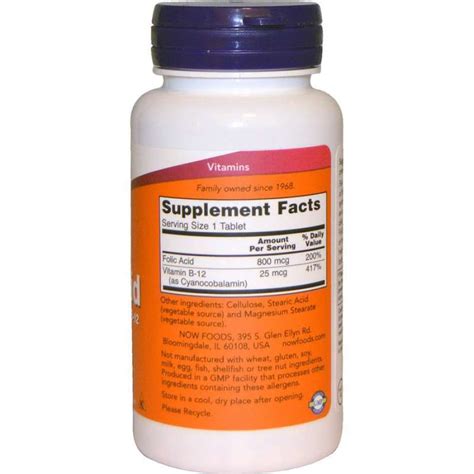 Jual NOW Foods Folic Acid 800mcg Vitamin B12 B Complex Asam Folat (250 Tab) di Seller TiaraShop ...