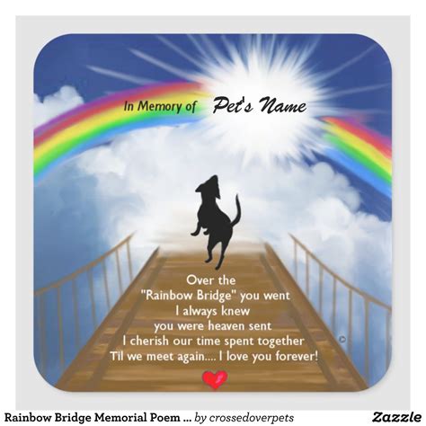 Rainbow Bridge Memorial Poem for Dogs Square Sticker | Zazzle | Rainbow bridge dog, Rainbow ...