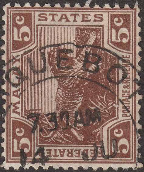 Federated Malay States KGV 5c Tiger Used with PAQUEBOT Postmark ...