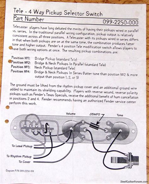 The Steel Guitar Forum :: View topic - Tele 4 way switch wiring info needed please