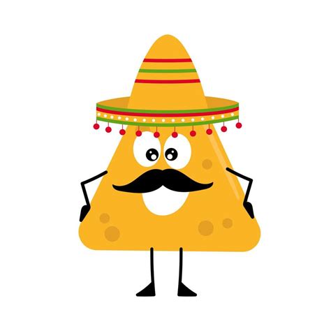 Nachos in sombretro. Cheerful character with smile and mustache ...