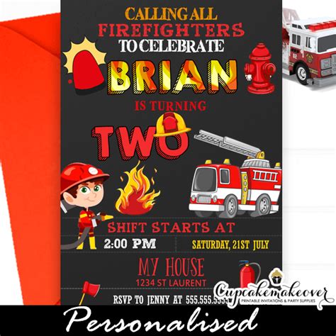 Firetruck Party DIGITAL Firefighter Birthday Party Fire Truck Birthday Party Invitations Fireman ...