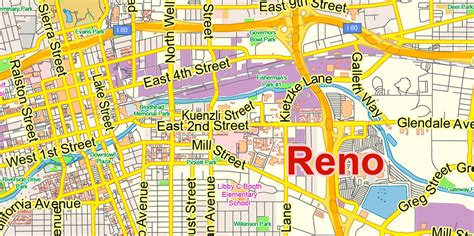 Reno Nevada US PDF Map Vector Exact City Plan Low Detailed Street Map editable Adobe PDF in layers