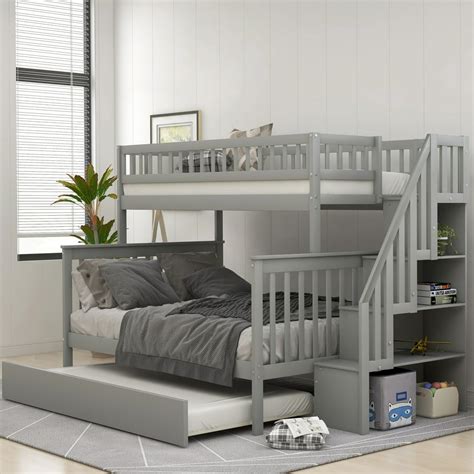 EUROCO Twin Over Full Bunk Bed with Trundle and Stairs for Kids ...