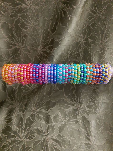 Pony Bead Bracelets Colorful SHIMMER Finish With Stretchy String Kids Teen Girls Boys Women ...