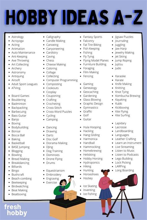 Huge List of Hobbies (Hobby Ideas from A-Z) | Hobbies for kids, Skills to learn, Hobbies for adults