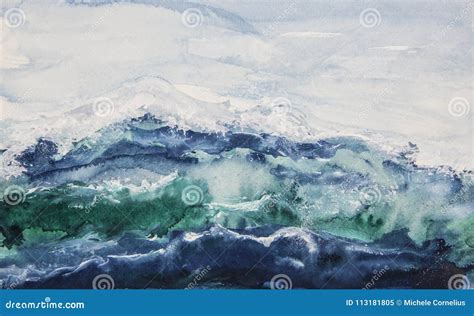 Ocean waves watercolor stock image. Image of watercolor - 113181805