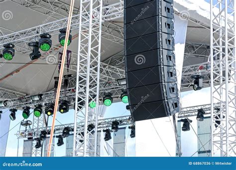 Outdoor Stage with Lighting and Sound Equipment Stock Photo - Image of color, light: 68867036