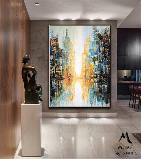 Large City Abstract Painting on Canvas Wall City Painting - Etsy