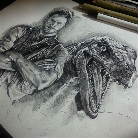 Pen drawing I made of Owen & Blue from Jurassic World - Imgur Owen ...