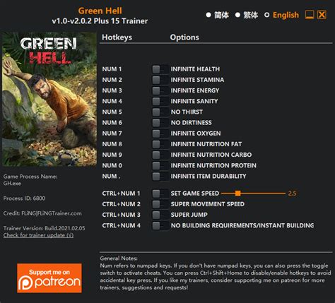 Green Hell Trainer - FLiNG Trainer - PC Game Cheats and Mods