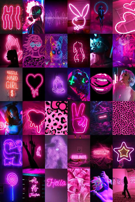 72 Pcs pink neon wall collage kit Hot boujee aesthetic room decor Digital download in 2021 ...