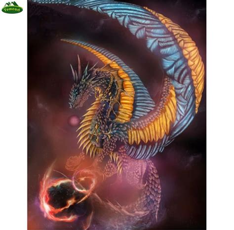 YUMEART 5D DIY Flying Dragon Diamond Painting Mosaic Red Dragon Home Decor Diamond Rhinestones ...