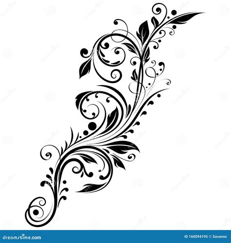 Black Floral Branch. Decorative Filigree Design Stock Vector ...