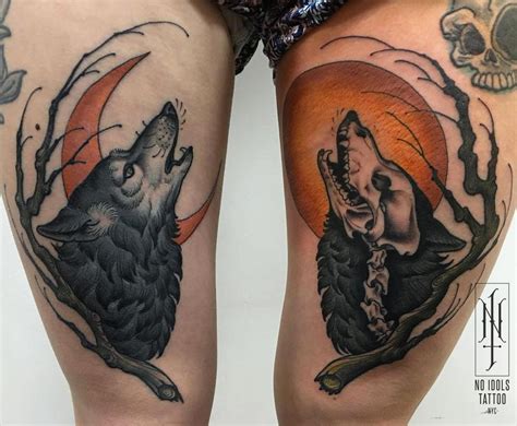 Howling wolf and moon tattoo by Matt Buck: TattooNOW