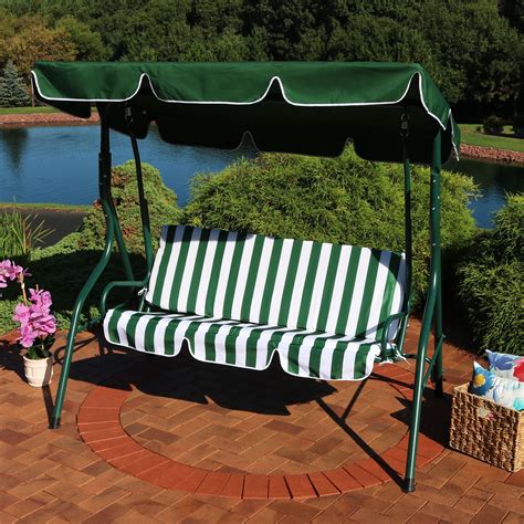 Sunnydaze Outdoor Porch Swing with Adjustable Canopy and Durable Steel Frame, 2-Person Patio ...