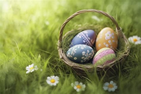 Free Photo | Easter decorative eggs in basket