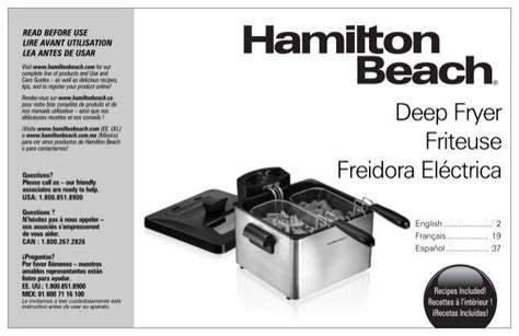 Hamilton Beach 19 Cup Oil Capacity Professional-Style Deep Fryer (35034) - Use and Care Guide