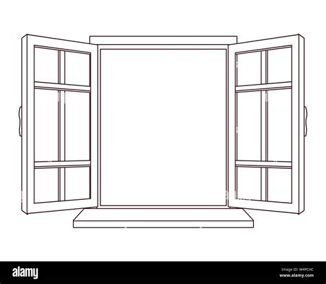 House window open cartoon isolated in black and white Stock Vector ...