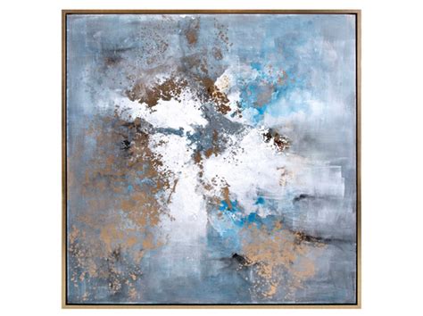 Blue, Gold, and Charcoal Abstract Framed Oil Painting 50"W x 74"H ...