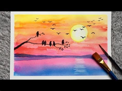 Easy Birds Watercolor Painting Sunset Landscape For Beginners - YouTube in 2020 | Bird ...