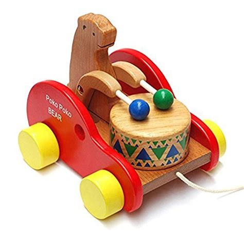 MAX HERO Bear Knock the Drum Wooden Push and Pull Toys for Toddlers Kids - Epic Kids Toys