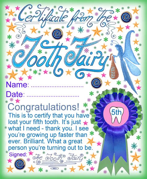 Tooth Fairy Certificate: Award for Losing Your Fifth Tooth | Rooftop ...