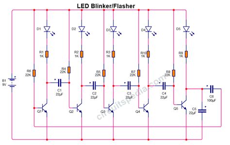 Led Chaser Circuit Using Transistors, Led Running Light Circuit, Circuit Diagram