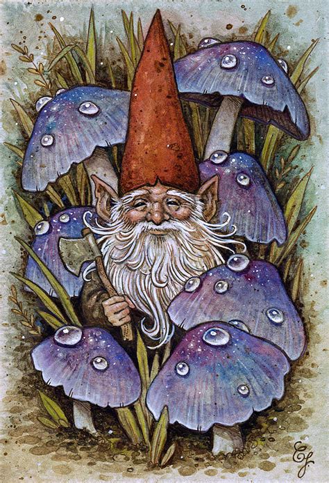 Gnome Among Purple Mushrooms Painting by Caroline Jamhour - Pixels