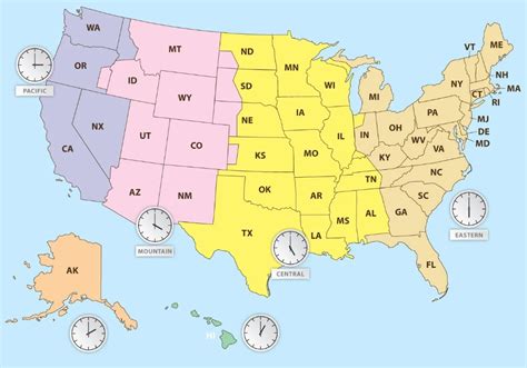 Us Map With Time Zones Printable