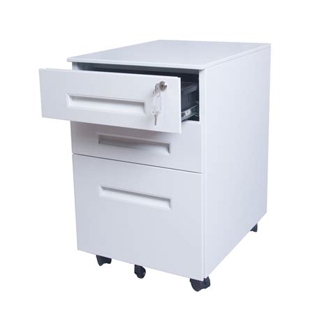 White Color Mobile Steel Filing Cabinet With Wheels Minno Office Furniture