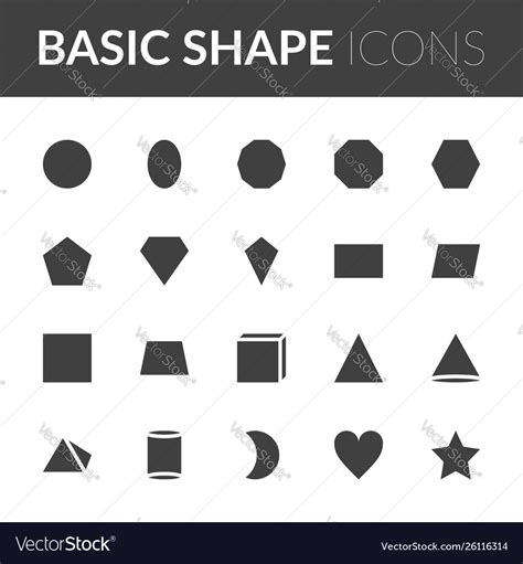 Set basic shape icons solid color shape Royalty Free Vector