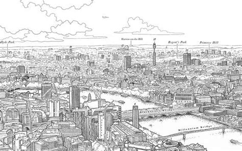 London Panorama L size 82 x 41cm/32x16 giclee print by thisismikehall | Landscape drawings ...