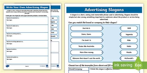 Advertising Slogans Worksheet | Primary Teaching Resources