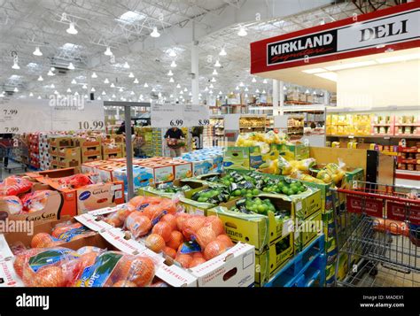 Fruits and groceries at Costco Wholesale membership warehouse store interior food section ...