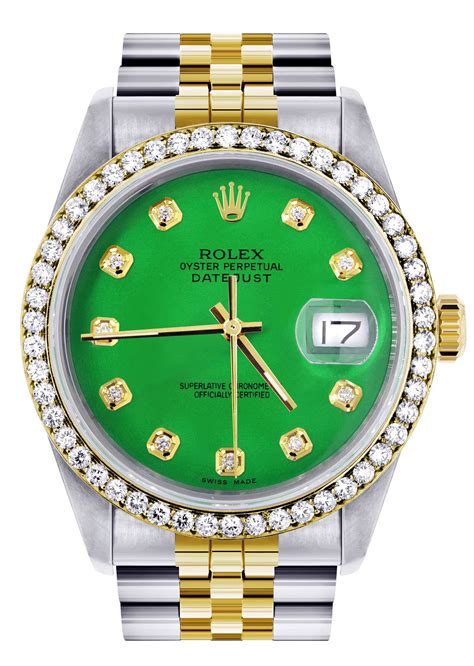 Gold Rolex Datejust Watch 16233 for Men | 36Mm | Green Dial | Jubilee ...