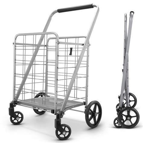 Buy Jumbo Folding Shopping Cart - Grocery Utility Cart with Swivel Wheels for Types of Ground ...