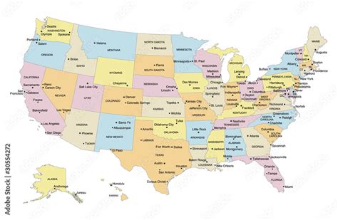 Usa Map With Capitals And Major Cities