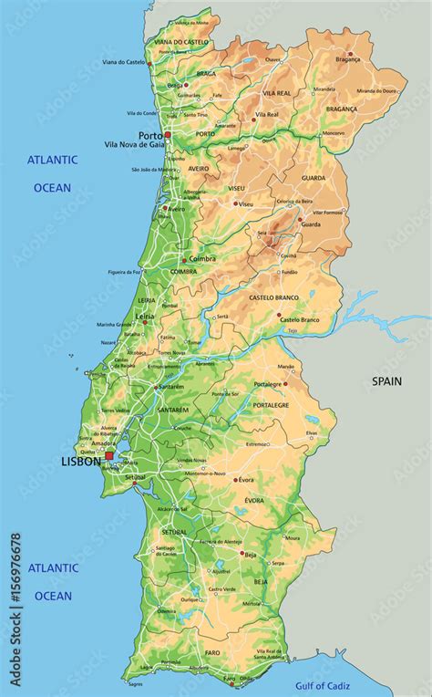 Photo & Art Print High detailed Portugal physical map with labeling ...