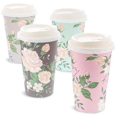 48 Pack Vintage Floral Paper Insulated Coffee Cups with Lids, 4 Designs, 16 Ounces - Walmart.com ...