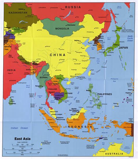 Large detailed political map of East Asia with major cities and ...