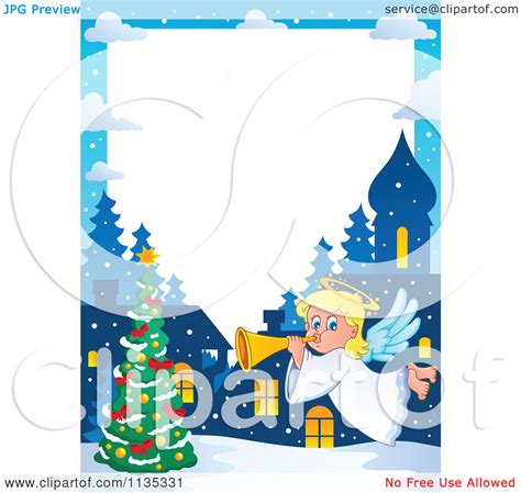 Cartoon Of A Christmas Angel Border 2 - Royalty Free Vector Clipart by visekart #1135331