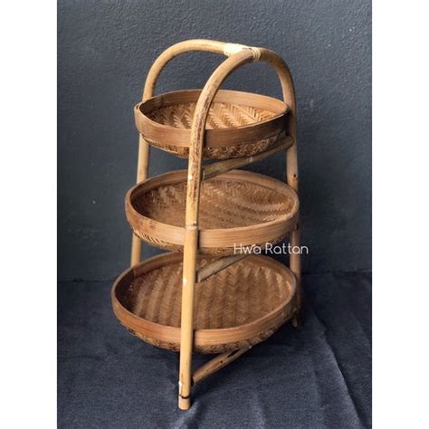 Rak bawang simpanan dapur rotan bakul anyaman buluh 3 tier kitchen rattan rack with baskets ...