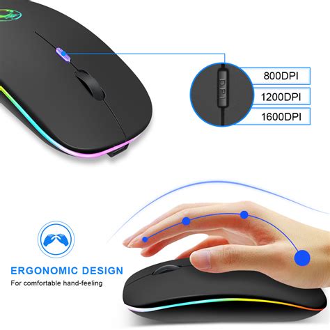 Wireless Mouse Bluetooth RGB Rechargeable Mouse Wireless Computer Silent Mause LED Backlit ...