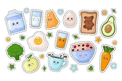 Cute vector kawaii food - Stickers (355109) | Illustrations | Design Bundles