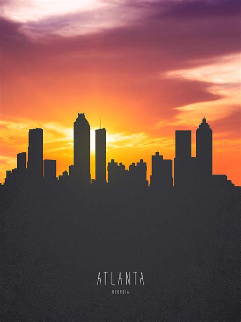 Atlanta Georgia Sunset Skyline 01 Painting by Aged Pixel